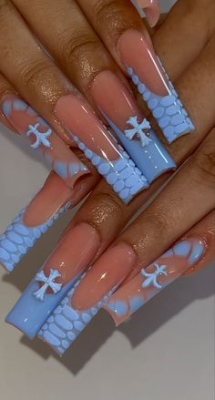 Long Acrylic Nail Designs, Blue Acrylic Nails, Colored Acrylic Nails, Dope Nail Designs, Acrylic Nails Coffin Pink, Bling Acrylic Nails