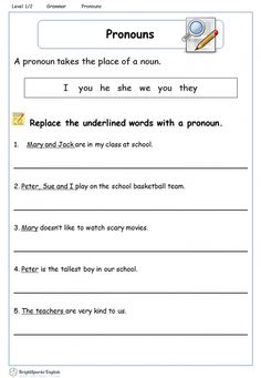 an english worksheet with the words pronouns