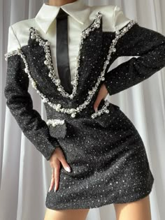 MEYE Mini Dress – ZCRAVE Sequins Suit, Sequin Suit, Black Homecoming Dress, White Collared Shirt, Tweed Dress, Chiffon Maxi Dress, Mode Inspo, Plus Dresses, Stage Outfits