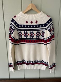 dope vintage fair isle sweater - white with blue & red fair isle pattern men's small JC Penny excellent condition 100% acrylic Vintage Fair Isle, Motif Fair Isle, Fair Isle Pullover, Red Windbreaker, Mockneck Sweater, Unique Jackets, Mens Pullover, Pullover Sweater Men, Pullover Outfit