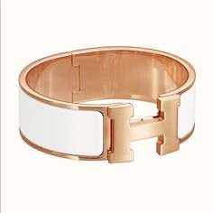 Herms Clic Clac H Bracelet In Rose Gold And White. In Great Condition. Willing To Negotiate, Submit Your Best Offer! H Bracelet, Hermes Jewelry, Womens Jewelry Bracelets, Color White, Rose Gold, Women Jewelry, Bracelet, Collage, Gold