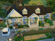 a cute little cottage for the grandparents Sims 4 Houses Ideas, Bright Cottage, Townhouse Apartments, Sims 4 No Cc, British Cottage, Grandparents House