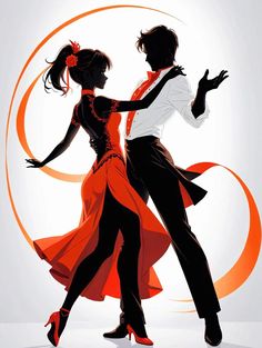 two people are dancing in front of an orange circle