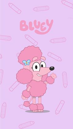 a pink poodle with the word bly on it's chest and an image of