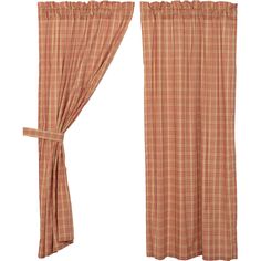 Sawyer Mill Red Plaid Short Panel Curtains-Lange General Store Farmhouse Curtain Rods, Vhc Brands, Farmhouse Look, Farmhouse Curtains, Country Curtains, Tan Plaid, Cotton Curtains, White Charcoal, Rod Pocket Curtain Panels