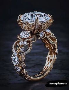 an intricately designed engagement ring with diamond accents