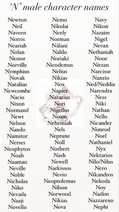 Names beginning in the letter ‘N’. Name Ideas For Book Characters, Male God Names, Pretty Male Names, Boy Names For Characters, Nicknames For Characters, Fantasy Name Ideas Male