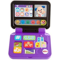 a purple electronic device with lots of colorful buttons on it's display case,