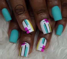 Color Blocking Nail Art, 80s Nails Designs Simple, Color Block Nail Art, Bright Summer Nails Designs Neon Fun Color Combos, Color Block Nails Designs, Cinzia Nails, Sassy Nails Designs, Stripe Nail Designs, Colour Block Nails