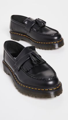 Find DR. MARTENS Adrian Bex Loafers on Editorialist. Leather: Cowhide. Matte finish. Contrast welt stitching. Tassel accents. Non-slip PVC AirWair sole. Imported, Lao People's Dem. Rep.. This item cannot be gift-boxed. Measurements: Heel: 1.25in / 31mm Adrian Bex Loafers, Martens Loafers, Dr Martens Loafers, Dr Martens Adrian, Chunky Loafers, Platform Loafers, Black Shoes Women, Tassel Loafers, Doc Martens