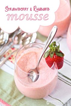 strawberry and rhubar mousse in a glass with a spoon