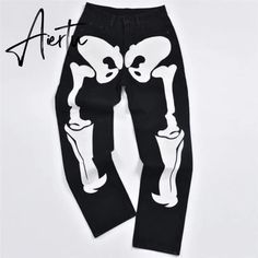 Brand Name: BOOFEENAAMaterial: PolyesterWaist Type: lowLength: Full LengthDecoration: EmbroideryDecoration: PATTERNDecoration: panelledJeans Style: StraightAge: Ages 18-35 Years OldModel Number: streetwear womenItem Type: JEANSGender: WOMENThickness: RegularStyle: StreetwearFabric Type: Stripe Skeleton Black Jeans, Urban Black Jeans With Letter Print, Y2k Black Graphic Print Pants, Gothic Denim Jeans For Streetwear, Skull Baggy Jeans, Goth Pants, Y2k Goth, Low Rise Jeans, Denim Trousers