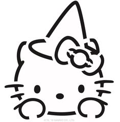 a black and white drawing of a hello kitty with a bow on it's head