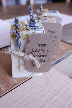 three soap bars with lavender flowers on them