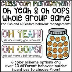 a classroom management poster with cookies in a jar and other activities to help students learn how to