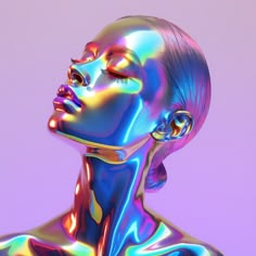 a woman's face is covered in multicolored holographics