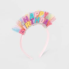 a birthday headband with the words happy on it