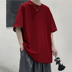 DETAILSMaterial: CottonCollar: O-NeckPattern Type: SolidFabric: Broadcloth Over Size T-shirt, Red Baggy Shirt, Shark Hoodie Outfit, Cool Outfits Men, Glow Up Tips For Boys, Trendy Hoodie Designs, Red Shirt Outfit, Aesthetic Tomboy, Summer Men Outfit