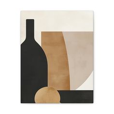 an abstract painting with a bottle, vase and sphere on the bottom half of it