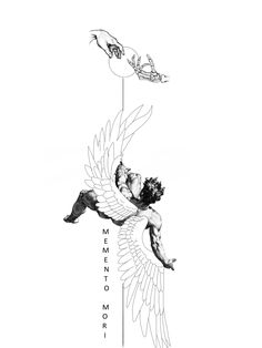 an ink drawing of a man being lifted by a flying bird with the words memory written on it