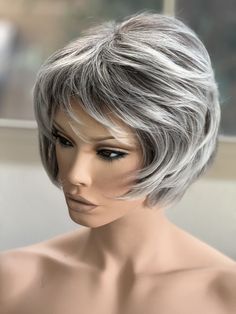 Tillstyle  grey layered wig with pale white ends  pixie wig  for women this wig is made of premium synthetic fibre Tillstyle  grey wig pale white wavy wig  natural looking synthetic premium fibre heat resistant .Layered light grey white  wig for older women has high quality heat resistant fibre party updo and stying for holiday or wedding hair updo. 1 High quality synthetic heat resistant fibre can tolerate upto 350f heat 2 breathable thin adjustable cap 3  light base 4 All natural layered wig Party Updo, Wedding Hair Updo, Short Pixie Wigs, Layered Wig, White Wig, Pixie Wig, Pale White, Grey Wig, Wavy Wig