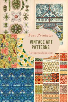 vintage art patterns with text overlay that reads free printable vintage art patterns