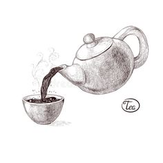 a teapot pouring water into a cup with steam coming out of it royalty illustration