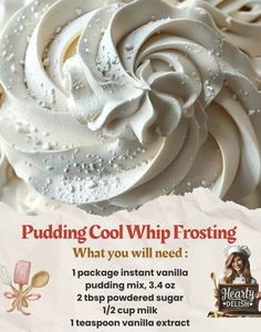 an advertisement for puddinging cool whip frosting