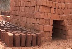 the bricks are stacked up and ready to be used