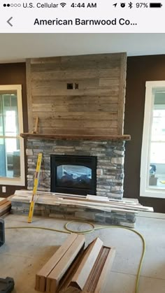 the fireplace is being installed in the living room