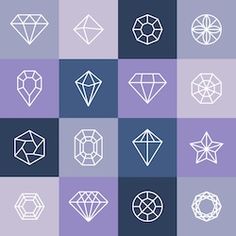 different shapes and sizes of diamonds in white on purple background stock photo clipartion