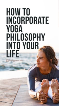 a woman doing yoga on the beach with her feet up in the air and text overlay that reads how to incporate yoga photography into your life