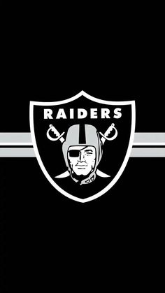 the oakland football team logo is shown on a black background with silver stripes and white trims