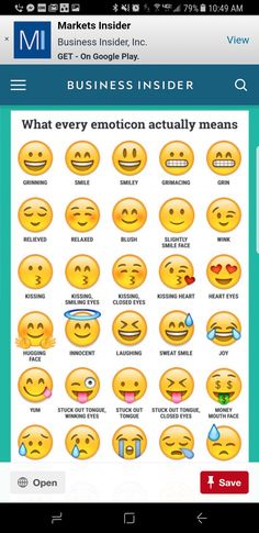 the emoticion index is displayed on an iphone's screen, and it appears to be showing many different emoticions