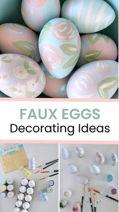 an image of painted eggs with text overlay that says faux eggs decorating ideas