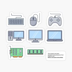 various electronic devices stickers on a white background