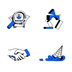 four different types of logos with hands holding each other's hand and symbols on them