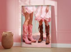 You can adorn your living room, bedroom or dorm with this trendy cowgirl poster and give your home a western spirit. This preppy wall print consists of a vintage design of two cowgirls and their boots and could be a unique gift for your beloved ones to embellish their walls with the bright Vintage and Modern poster with feminist vibes. Printable artwork is an easy way and great project to personalize your home and workplace. 🌺PLEASE NOTE  This listing does not include a physical item. You can p Western Retro Aesthetic, Coastal Cowgirl Painting, Pink Western Aesthetic, Cowgirl Boots Poster, Cowboy Boots Poster, Pink Cowgirl Aesthetic, Cowgirl Room, Cowgirl Aesthetic, Pink Cowgirl