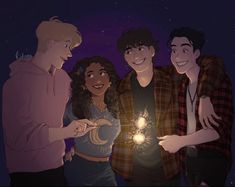 three young men standing next to each other holding sparklers