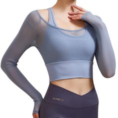 PRICES MAY VARY. A two-in-one yoga outfit. The outer layer is a long-sleeved piece of mesh fabric, and the inner layer is a medium support sports bra. Mesh short sleeves-95% nylon and 5% spandex. Sports bra -81% nylon and 19% spandex. Padded sports bra. Featuring an elastic hem and fixed line design, providing additional coverage and shape support. The non removable padding also prevents the bra from shifting and is easy to clean. Applicable scenarios. Long Sleeve Athletic Top is suitable for yo Cute Gym Fits, Dance Workout Clothes, Exercise Clothes, Pilates Clothes, Athletic Tops, Yoga Long Sleeve, Women's Athletic Wear, Medium Support Sports Bra, Mesh Short