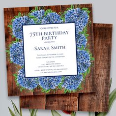 a blue and green floral birthday party card