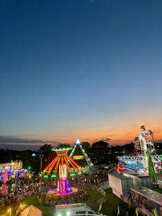 an aerial view of the fairground at night