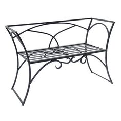 a wrought iron bench with cup holders on the top and bottom, against a white background