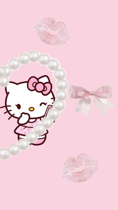 a hello kitty wallpaper with pearls and bows