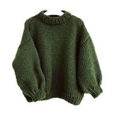 a green sweater is hanging on a clothes hanger and it's made out of yarn