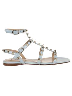 This calfskin sandal by Valentino Garavani showcases a striking design with platinum tone studs. The minimalist silhouette includes a flat sole and multiple straps, making it an elegant choice for any occasion.

- Material: Calfskin leather  
- Gender: Woman  
- Brand: Valentino Garavani Valentino Garavani Shoes, Mens Designer Shoes, Designer Products, The Minimalist, Blue Sandals, Gorgeous Bags, Luxury Accessories, Italian Fashion, Bridal Shoes