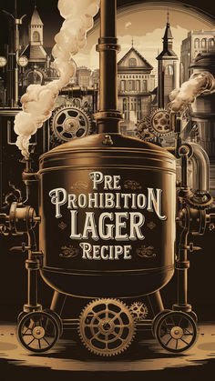 an advertisement for a beer called prohibition lager recipe with steam coming out of it