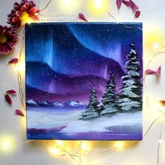 an acrylic painting of the northern lights