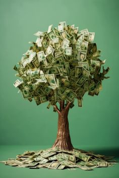 a tree made out of money sitting on top of a table