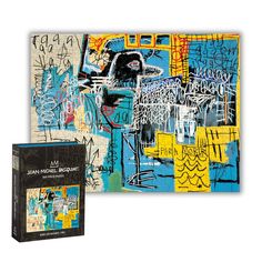 an art piece with graffiti on it next to a box